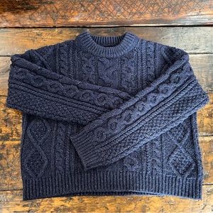 Velvet by Graham and Spencer chunky cable knit dark blue crew neck sweater